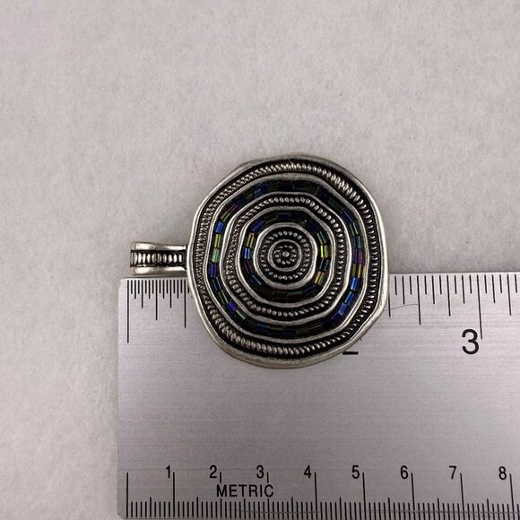 Silver Tone Magnetic Reversible Pendant Jewelry Multi-Color Glass Bead Circular - Picture 5 of 6